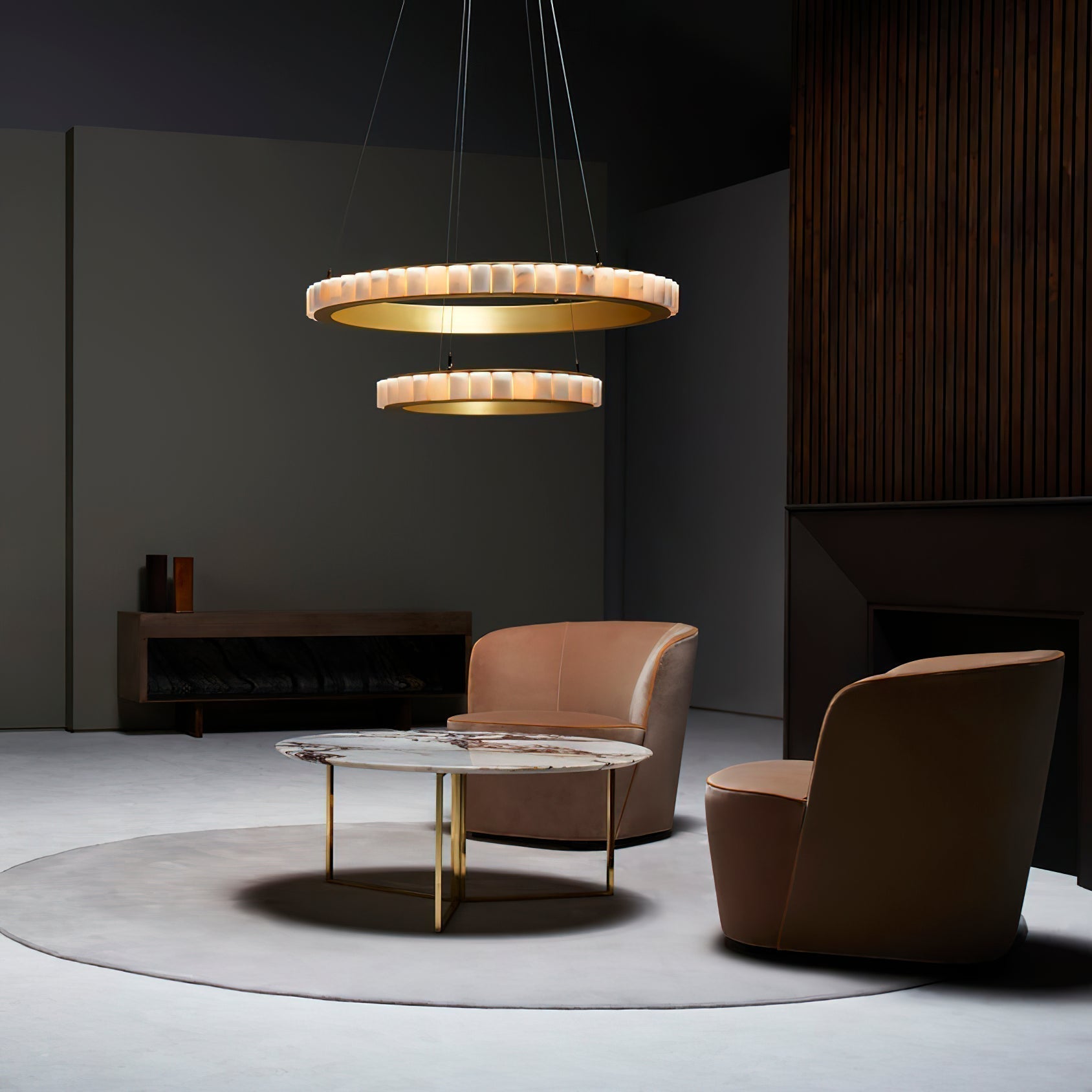 Orion Double Ring Alabaster Chandelier - Neutralighting