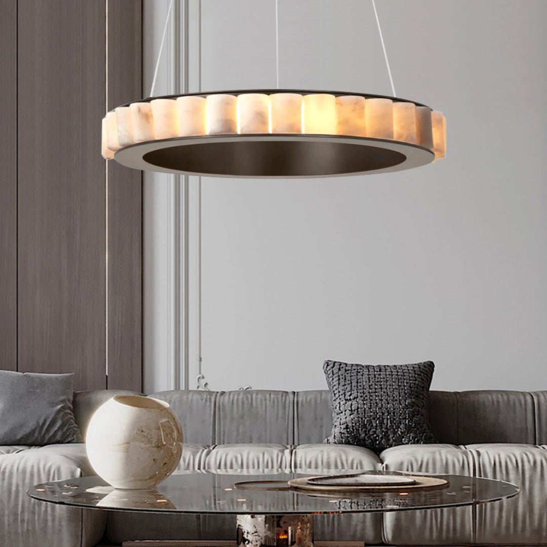 Orion Double Ring Alabaster Chandelier - Neutralighting