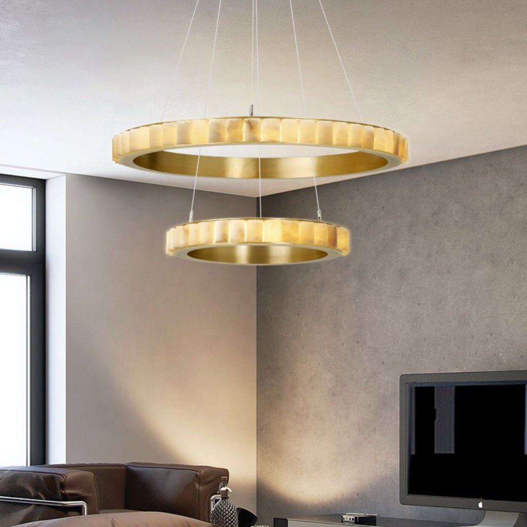Orion Double Ring Alabaster Chandelier - Neutralighting