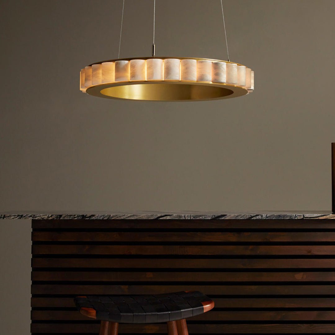 Orion Double Ring Alabaster Chandelier - Neutralighting