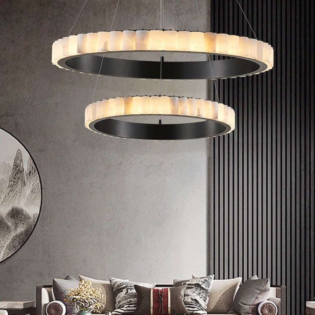 Orion Double Ring Alabaster Chandelier - Neutralighting