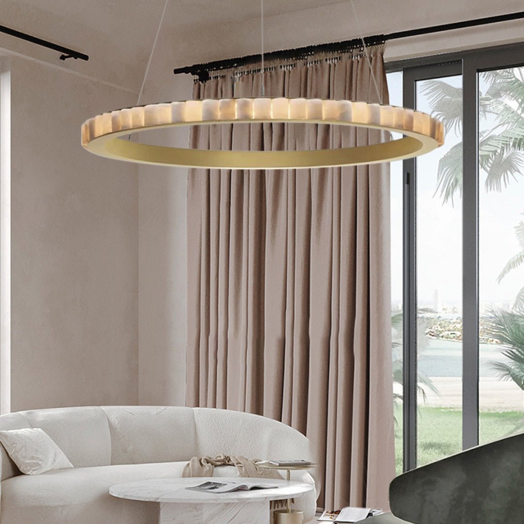 Orion Double Ring Alabaster Chandelier - Neutralighting