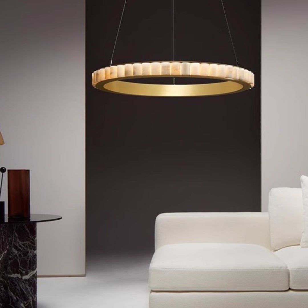 Orion Double Ring Alabaster Chandelier - Neutralighting