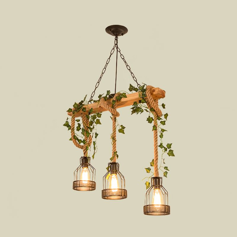 Silva Vintage Bauernhaus Holzbalken Pendelleuchte mit Käfig, 3/5 Köpfe