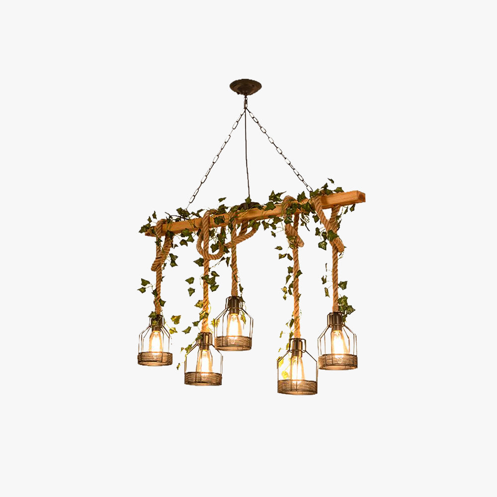 Silva Vintage Bauernhaus Holzbalken Pendelleuchte mit Käfig, 3/5 Köpfe