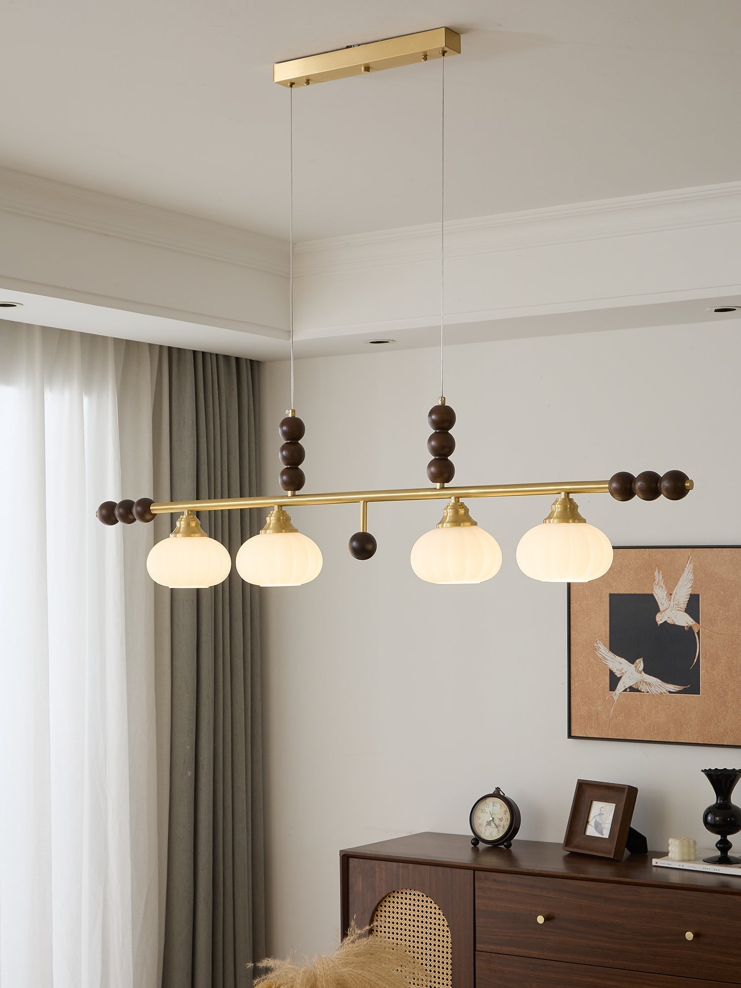 Zerinen Premium Nordic Art Island Glas-Holz-Pendelleuchte-Letslighting