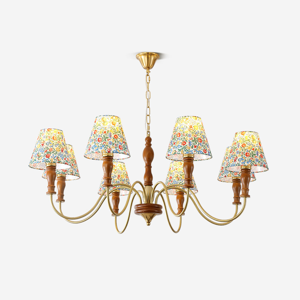Cassian Kronleuchter mit floralem Stoffbezug-Letslighting