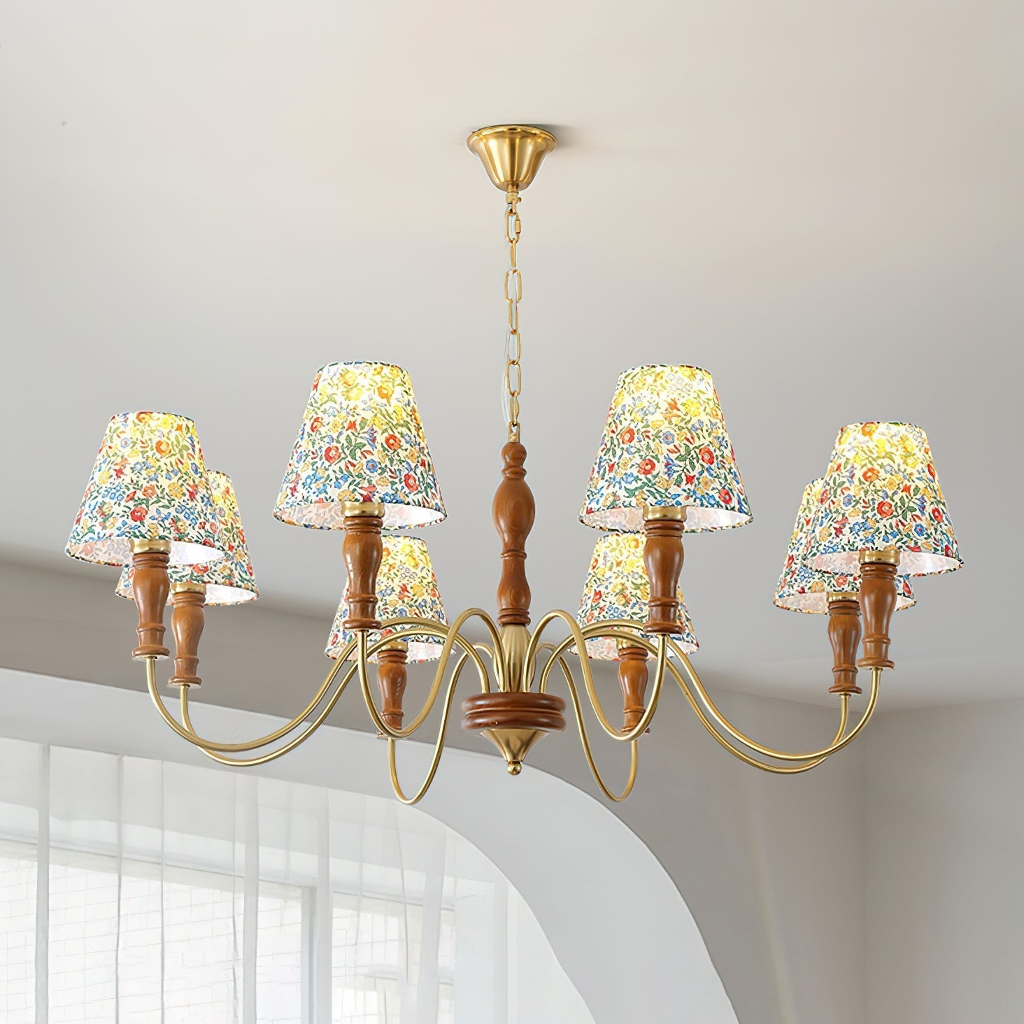 Cassian Kronleuchter mit floralem Stoffbezug-Letslighting