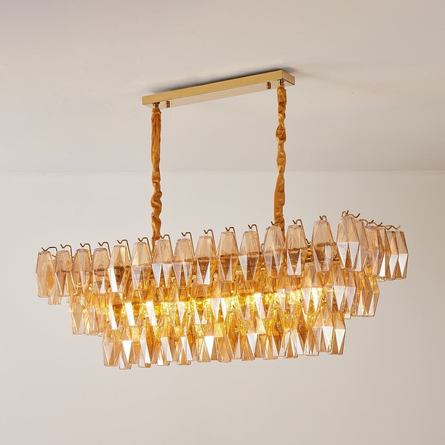 Aurora Chandelier Amber Prism Glass Rectangular Layered - Neutralighting