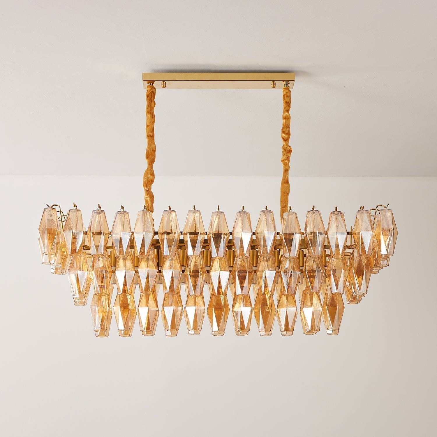 Aurora Chandelier Amber Prism Glass Rectangular Layered - Neutralighting