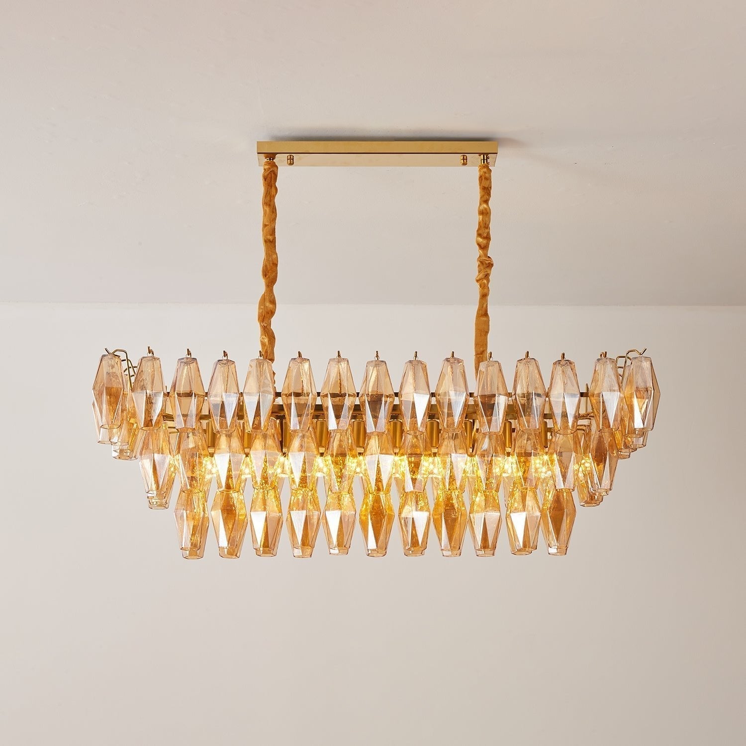 Aurora Chandelier Amber Prism Glass Rectangular Layered - Neutralighting