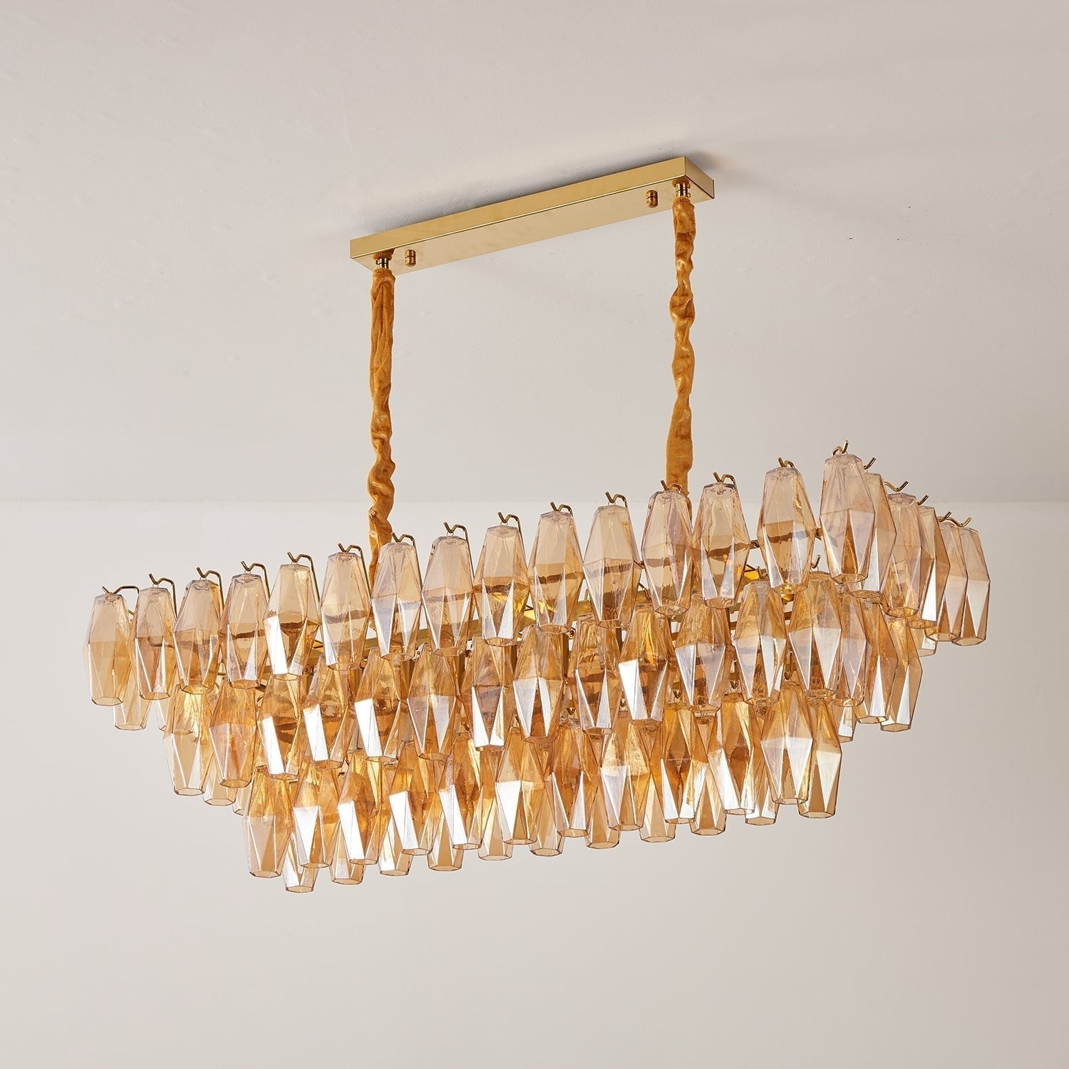 Aurora Chandelier Amber Prism Glass Rectangular Layered - Neutralighting