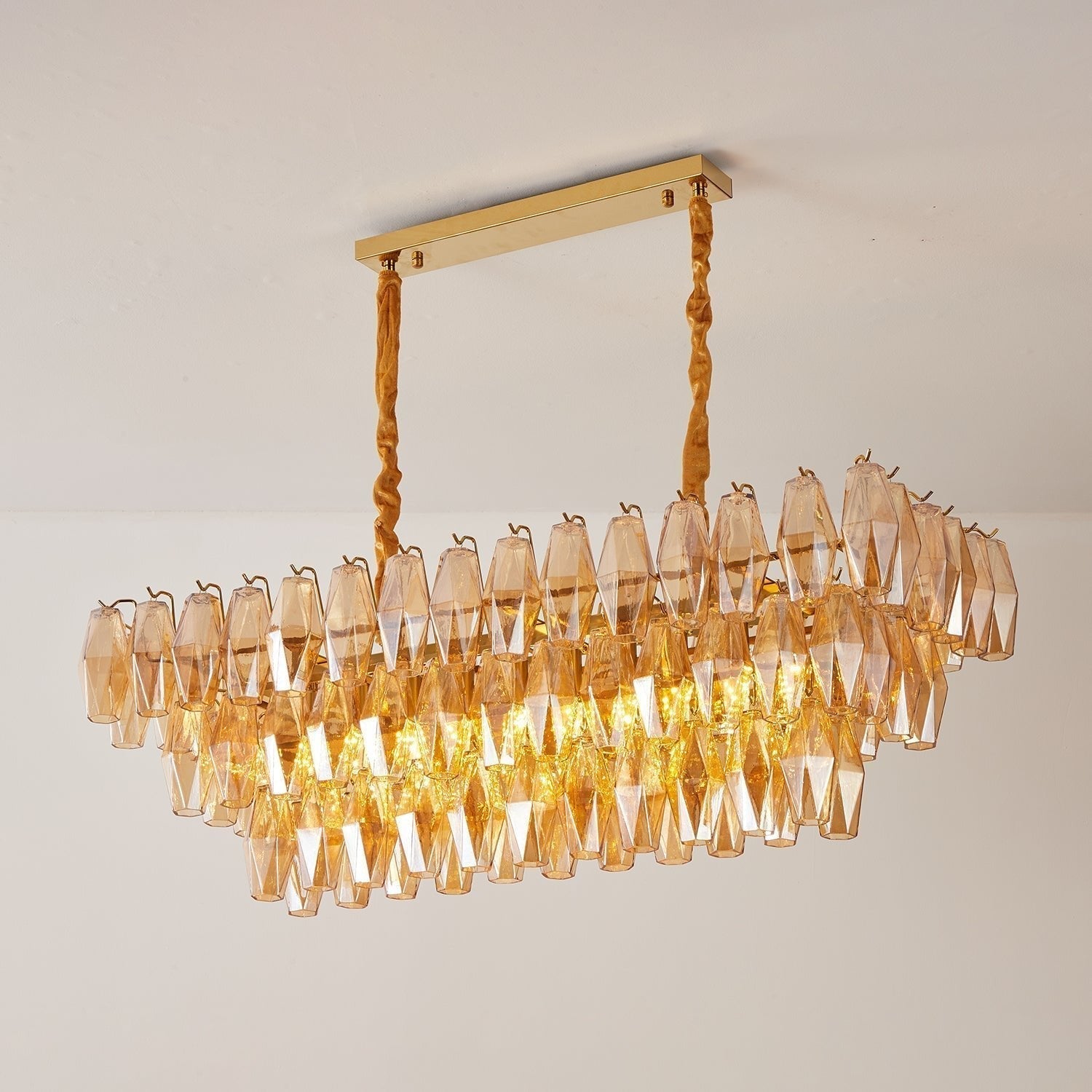 Aurora Chandelier Amber Prism Glass Rectangular Layered - Neutralighting