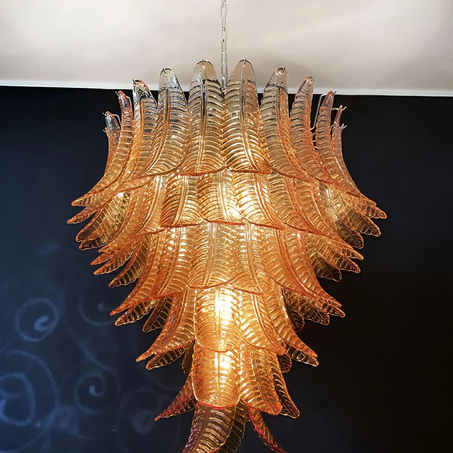 Aurora Chandelier Amber Murano Glass Leaves Layered - Neutralighting