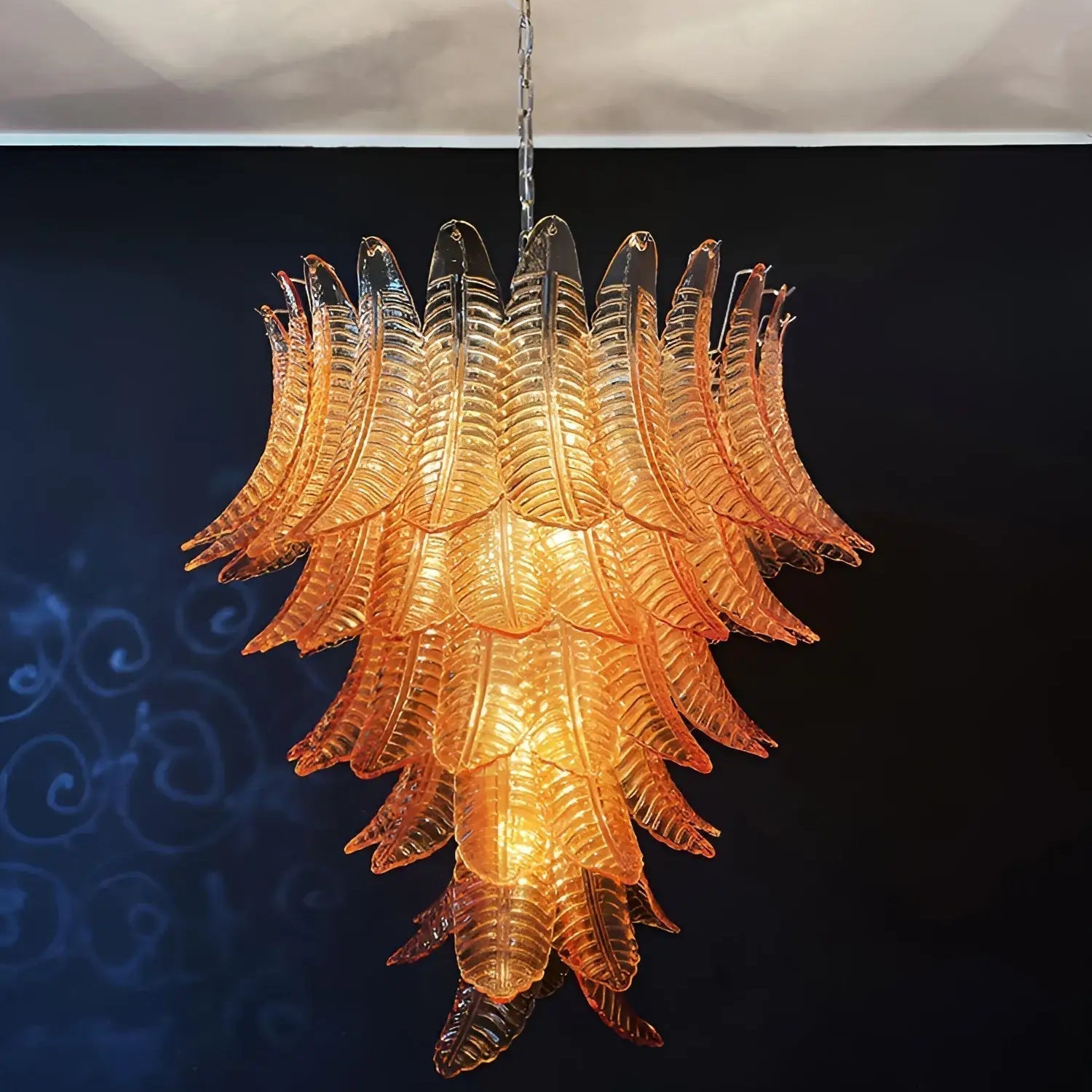 Aurora Chandelier Amber Murano Glass Leaves Layered - Neutralighting