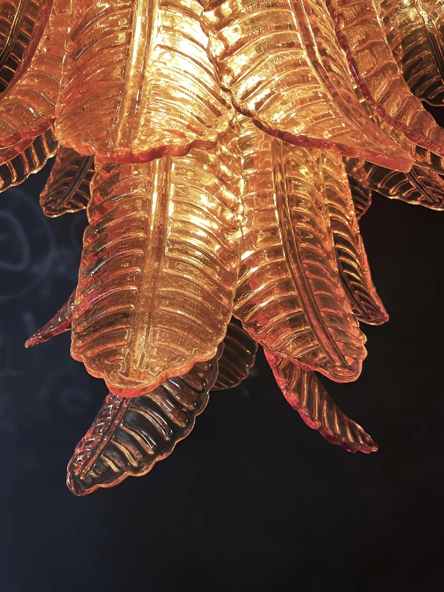 Aurora Chandelier Amber Murano Glass Leaves Layered - Neutralighting