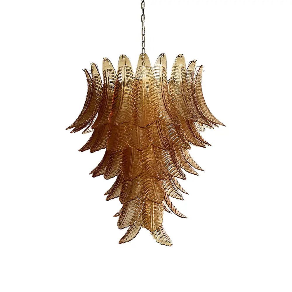 Aurora Chandelier Amber Murano Glass Leaves Layered - Neutralighting