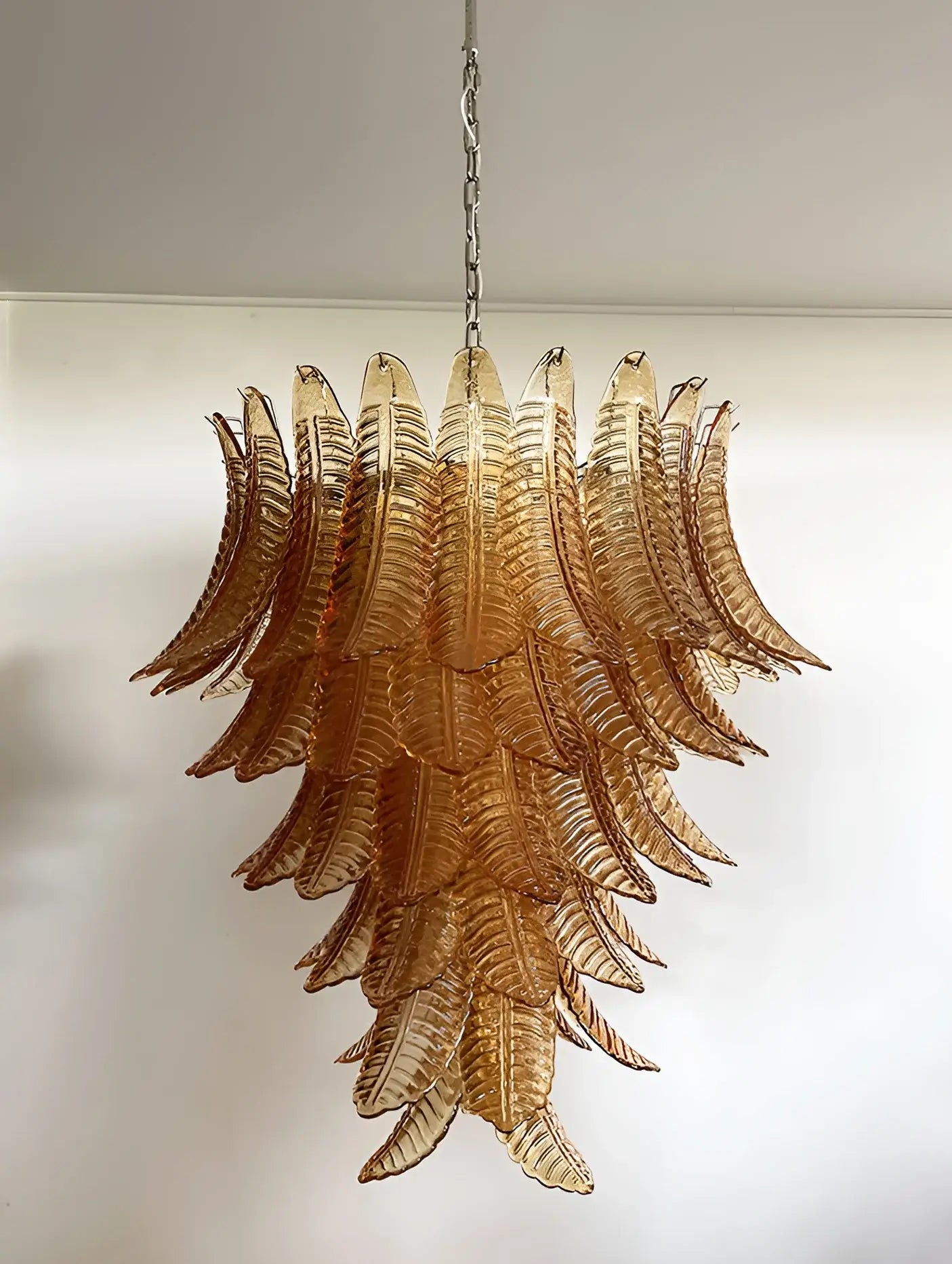 Aurora Chandelier Amber Murano Glass Leaves Layered - Neutralighting