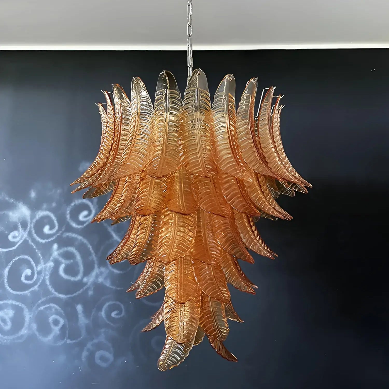 Aurora Chandelier Amber Murano Glass Leaves Layered - Neutralighting
