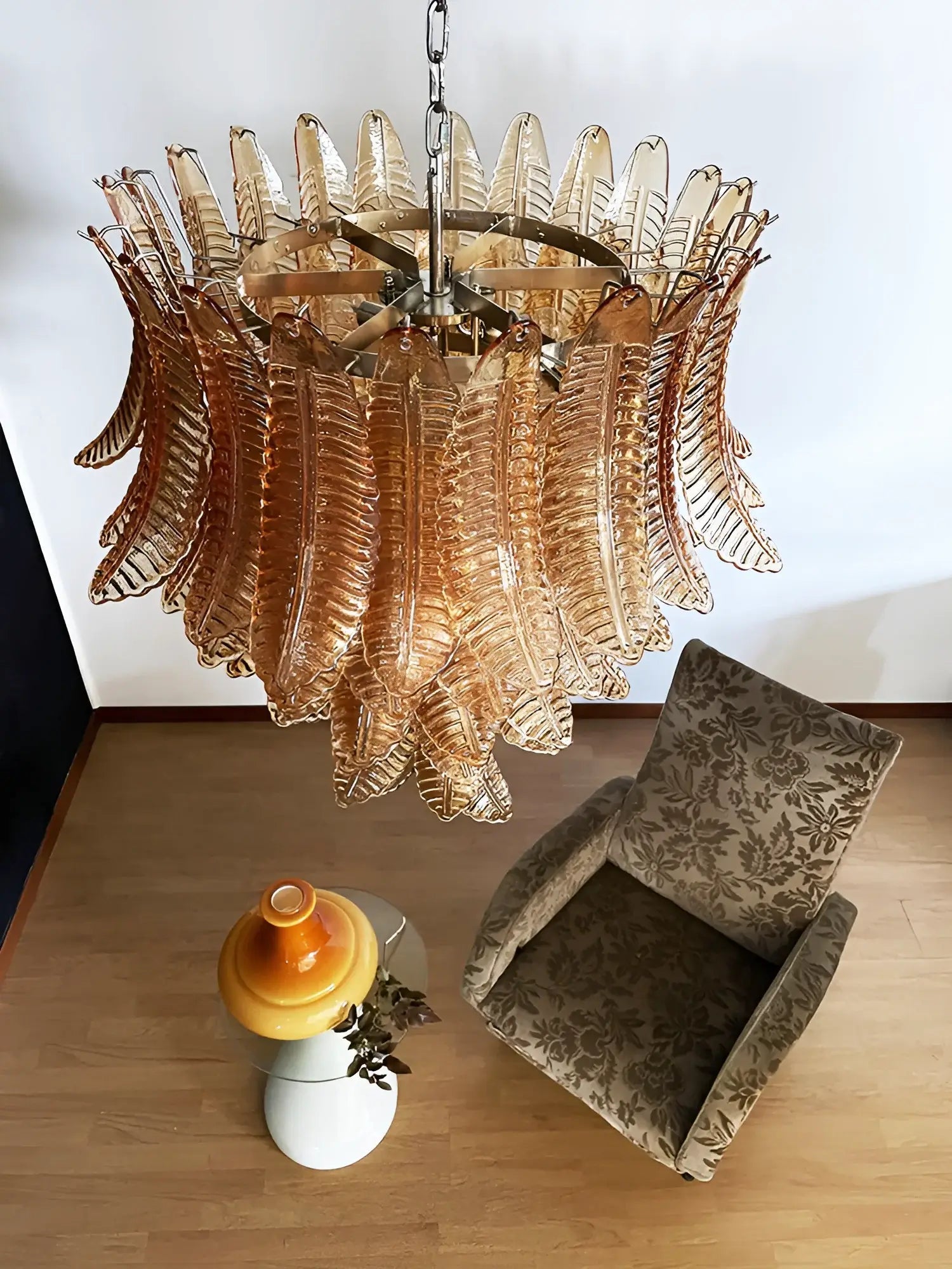 Aurora Chandelier Amber Murano Glass Leaves Layered - Neutralighting