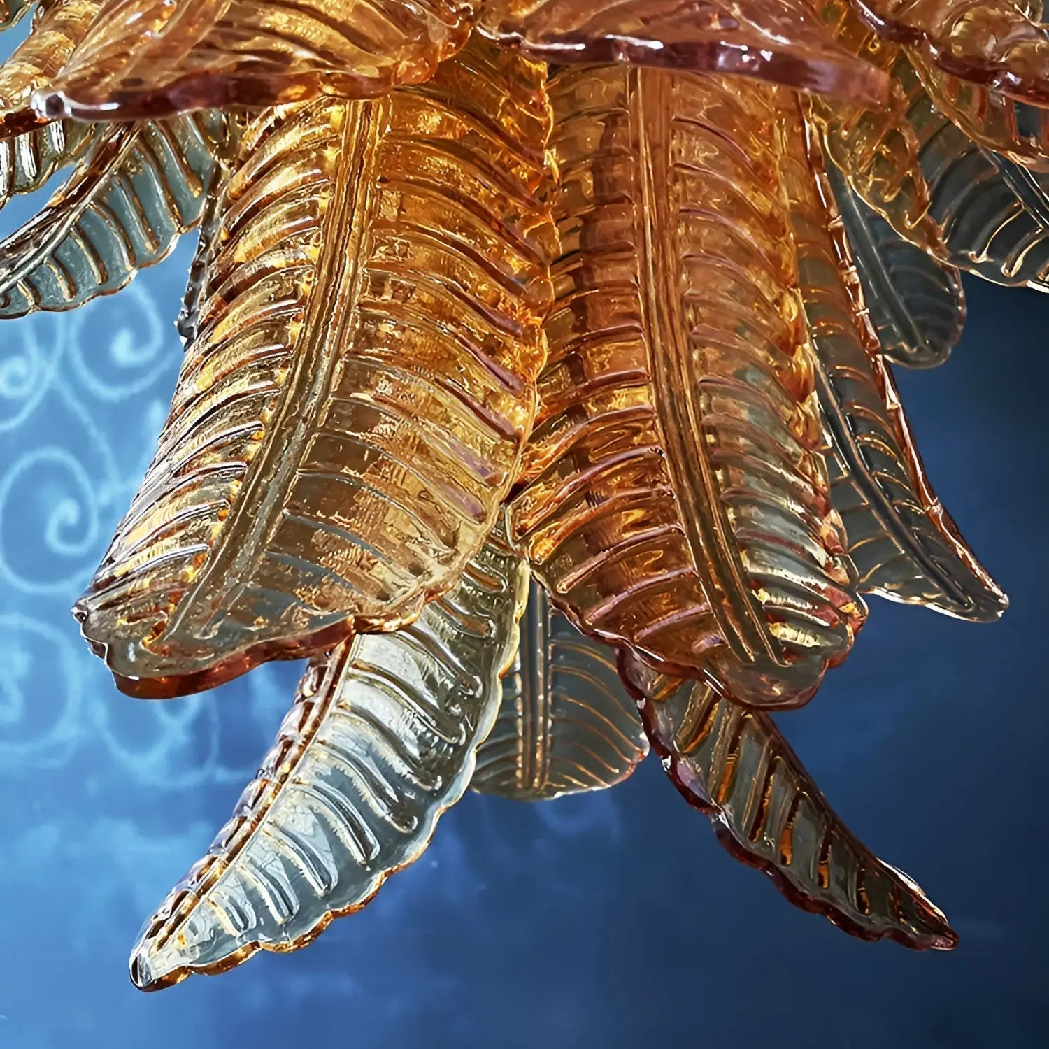 Aurora Chandelier Amber Murano Glass Leaves Layered - Neutralighting