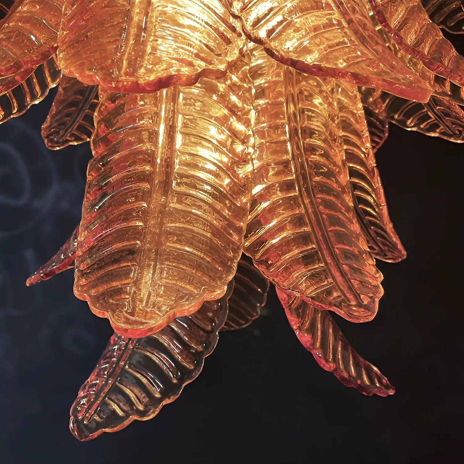 Aurora Chandelier Amber Murano Glass Leaves Layered - Neutralighting