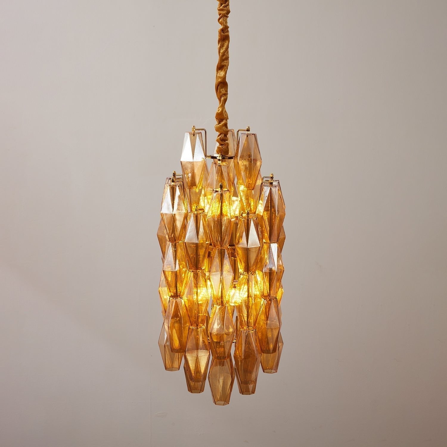 Aurora Chandelier Amber Prism Long Cascading Glass Vintage - Neutralighting