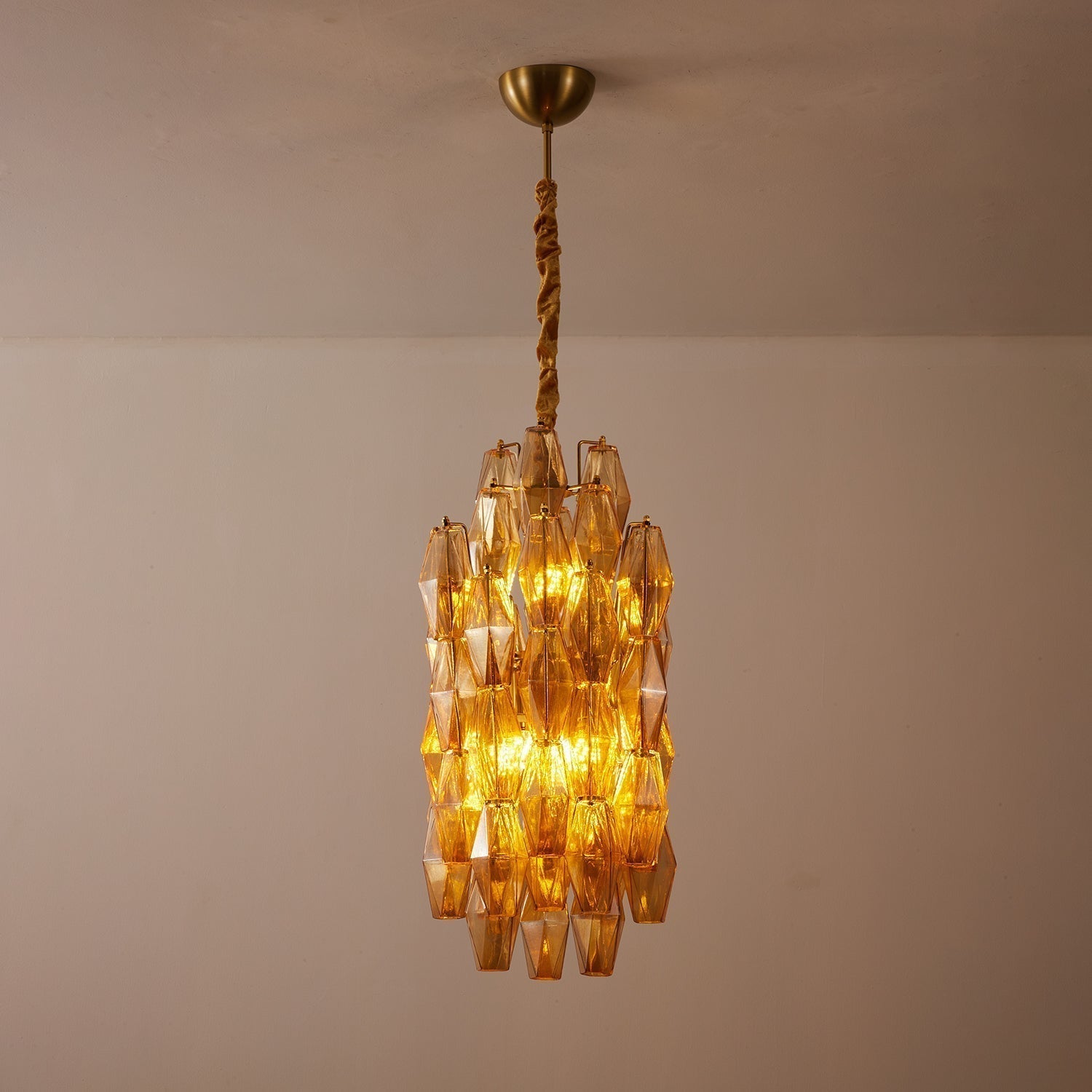 Aurora Chandelier Amber Prism Long Cascading Glass Vintage - Neutralighting