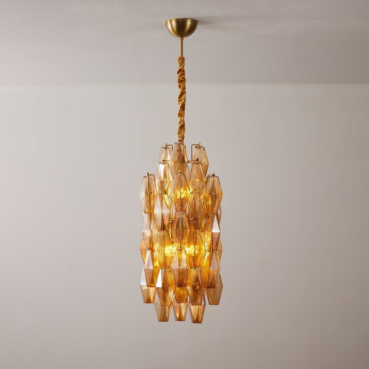 Aurora Chandelier Amber Prism Long Cascading Glass Vintage - Neutralighting