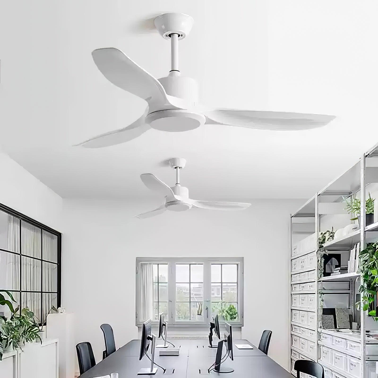 Meren Minimalistischer Deckenventilator aus Holz in einem modernen Wohnzimmer