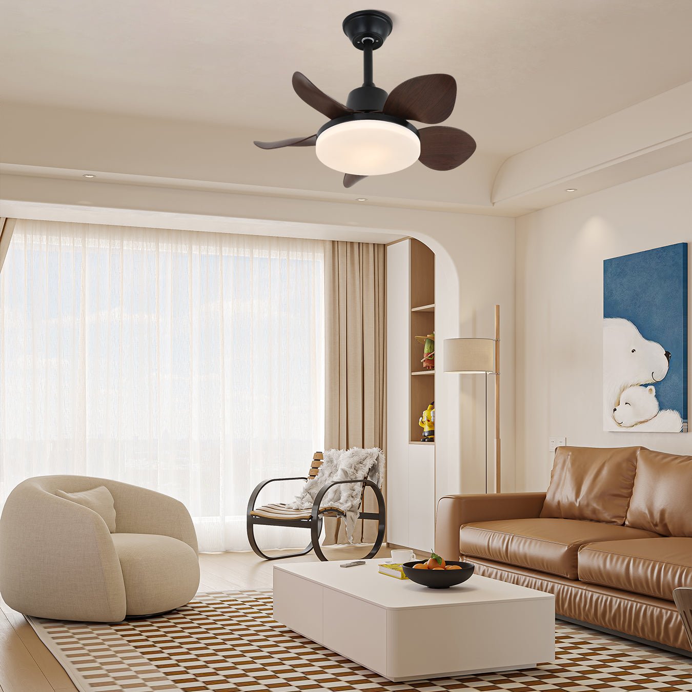 Veyra Moderner Deckenventilator mit Licht in einer zeitgenössischen Innenumgebung