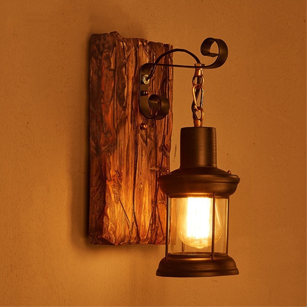 Epoch Vintage LED Wandleuchte Innen Lampe Flur Bronze Holz/Glas