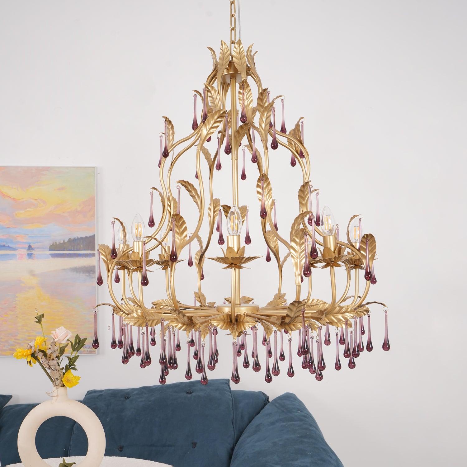 Lustra Pendelleuchte Tropfen Gold Blätter-Letslighting