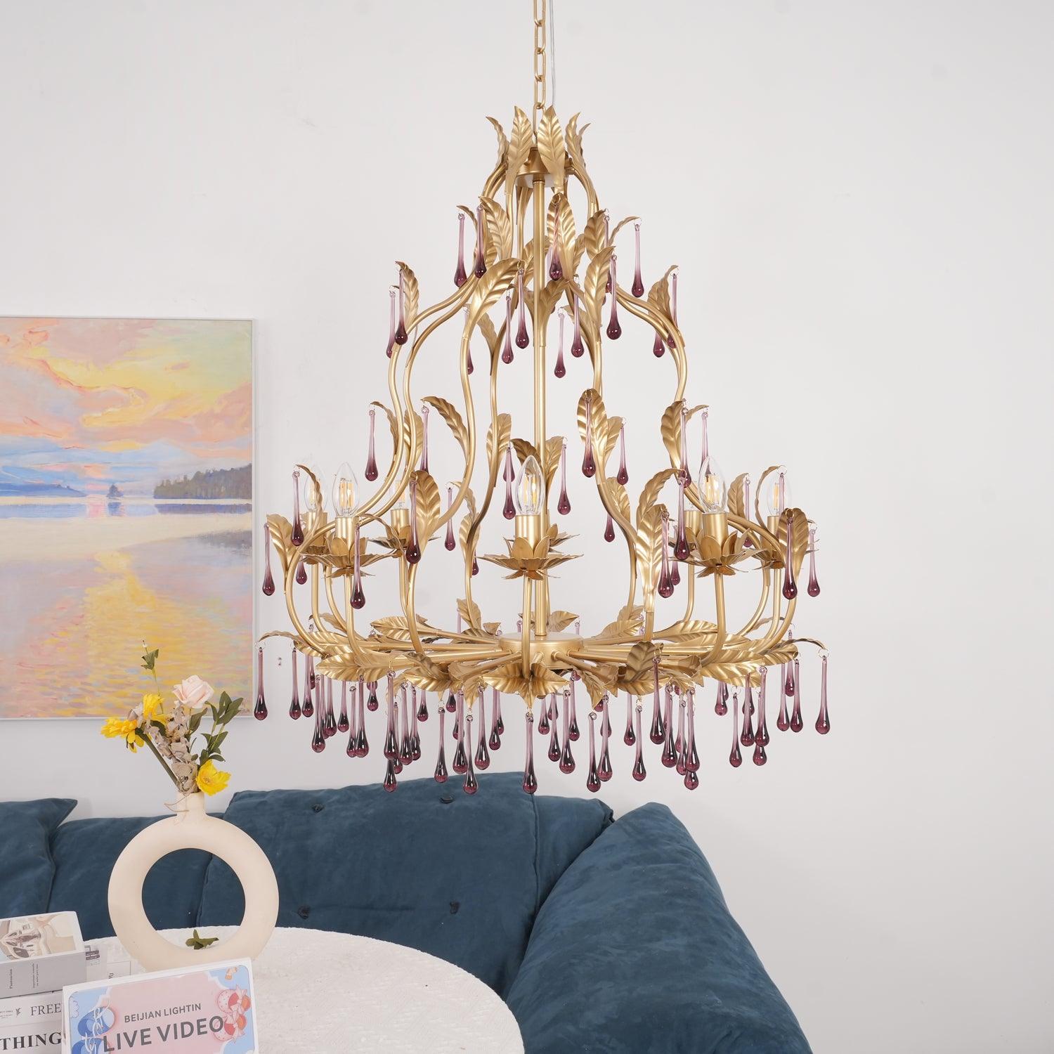 Lustra Pendelleuchte Tropfen Gold Blätter-Letslighting