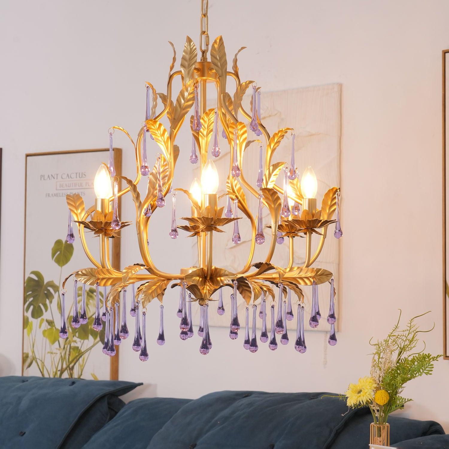 Lustra Pendelleuchte Tropfen Gold Blätter-Letslighting
