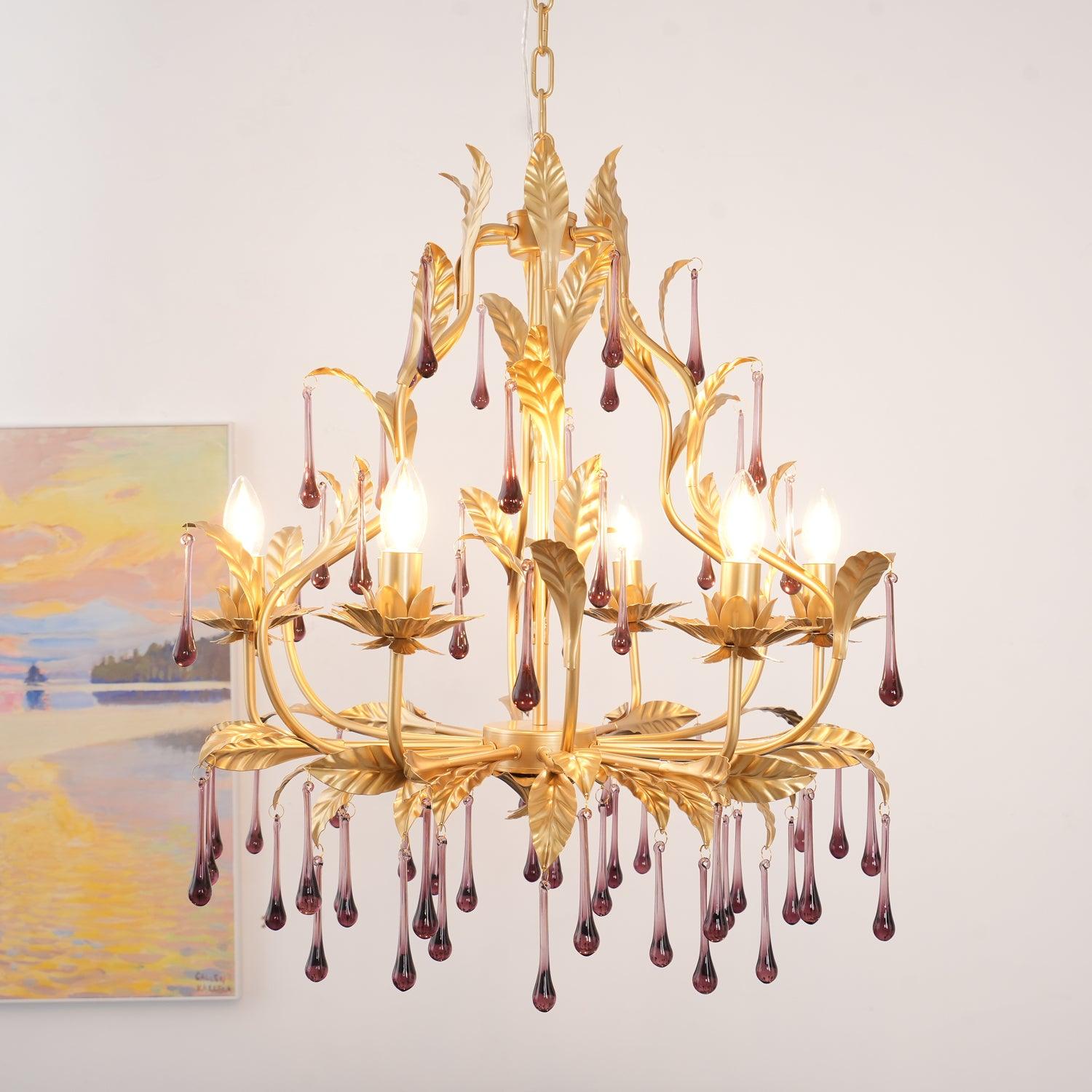 Lustra Pendelleuchte Tropfen Gold Blätter-Letslighting