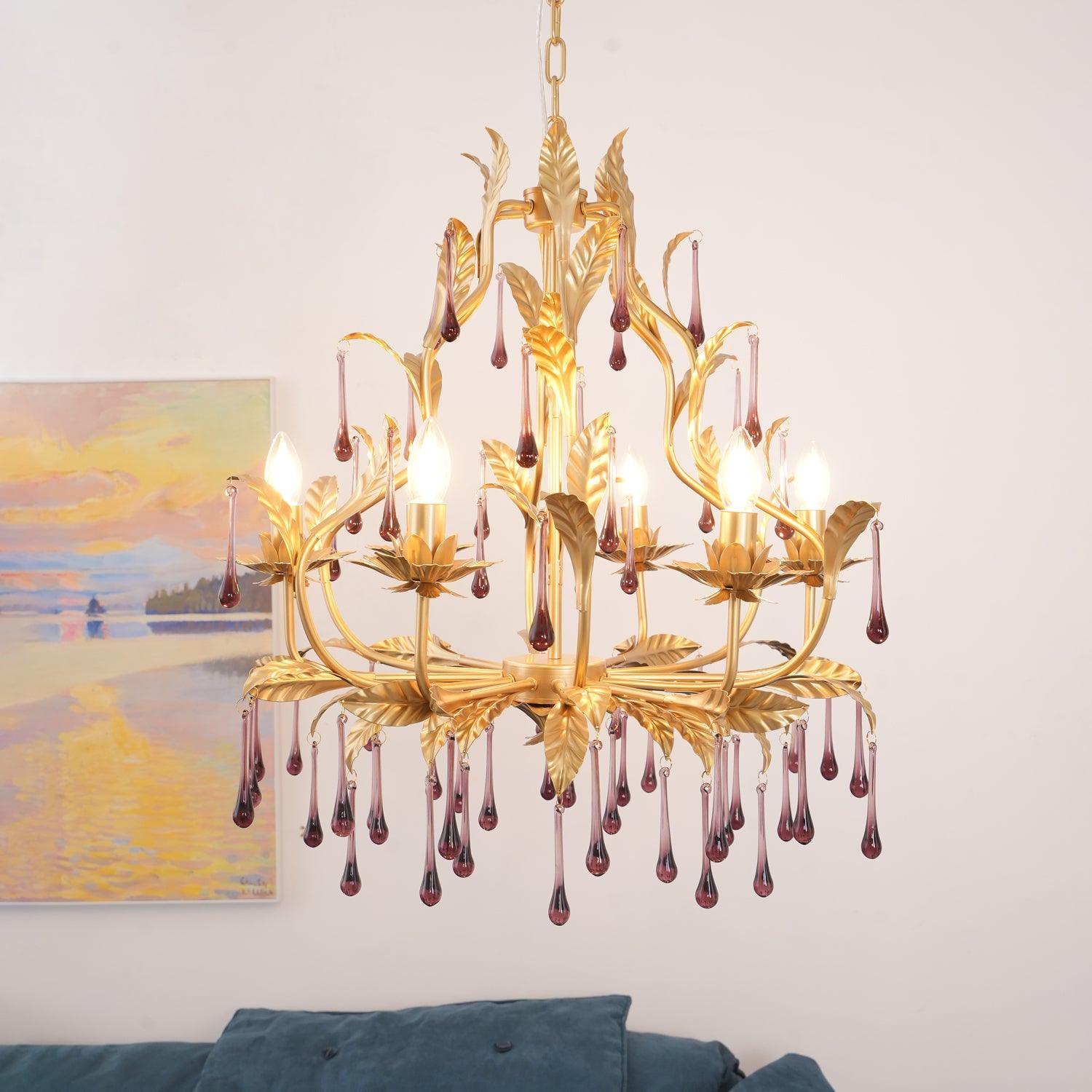 Lustra Pendelleuchte Tropfen Gold Blätter-Letslighting