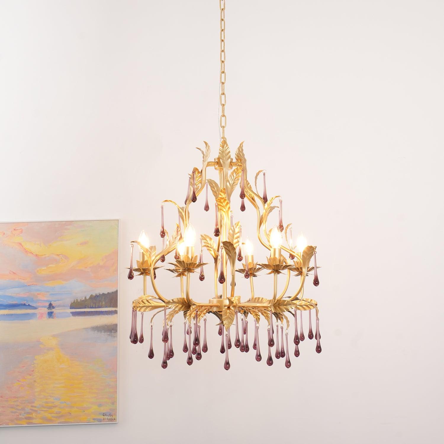 Lustra Pendelleuchte Tropfen Gold Blätter-Letslighting