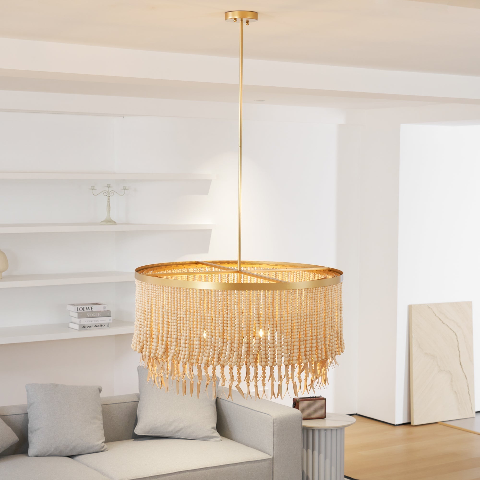 Odette Kronleuchter aus Holz und Kokosnussperlen-Letslighting
