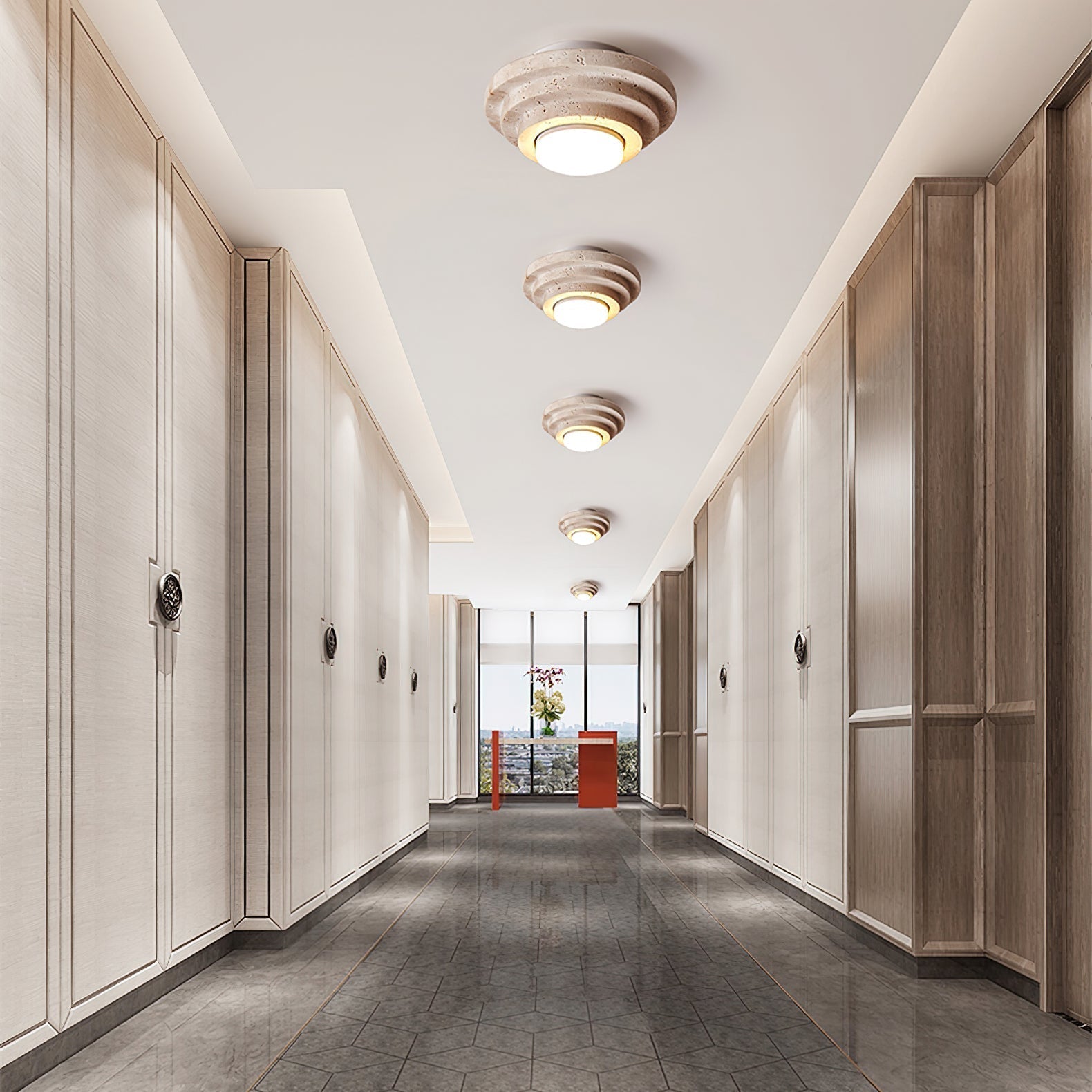 Zadoraris Tiered-Disc Travertine Ceiling Light - Neutralighting