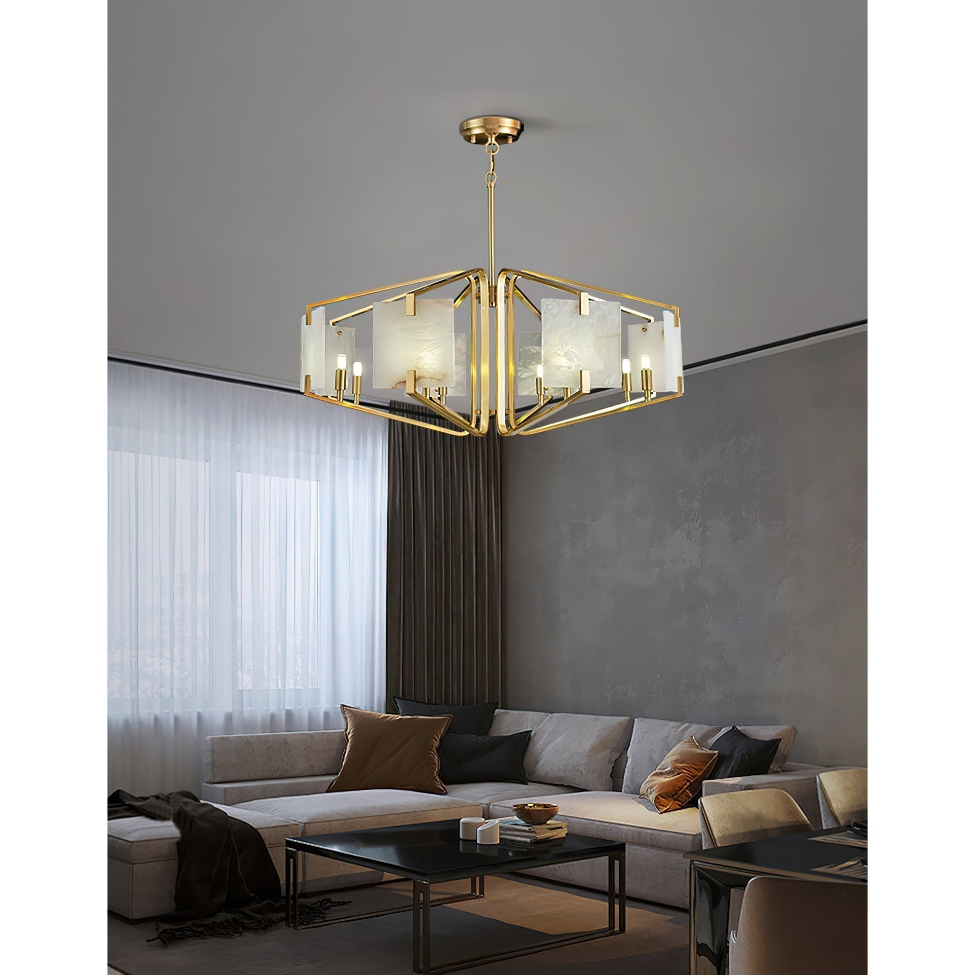 Plotuvys Postmodern Luxury Brass Alabaster Chandelier - Letslighting