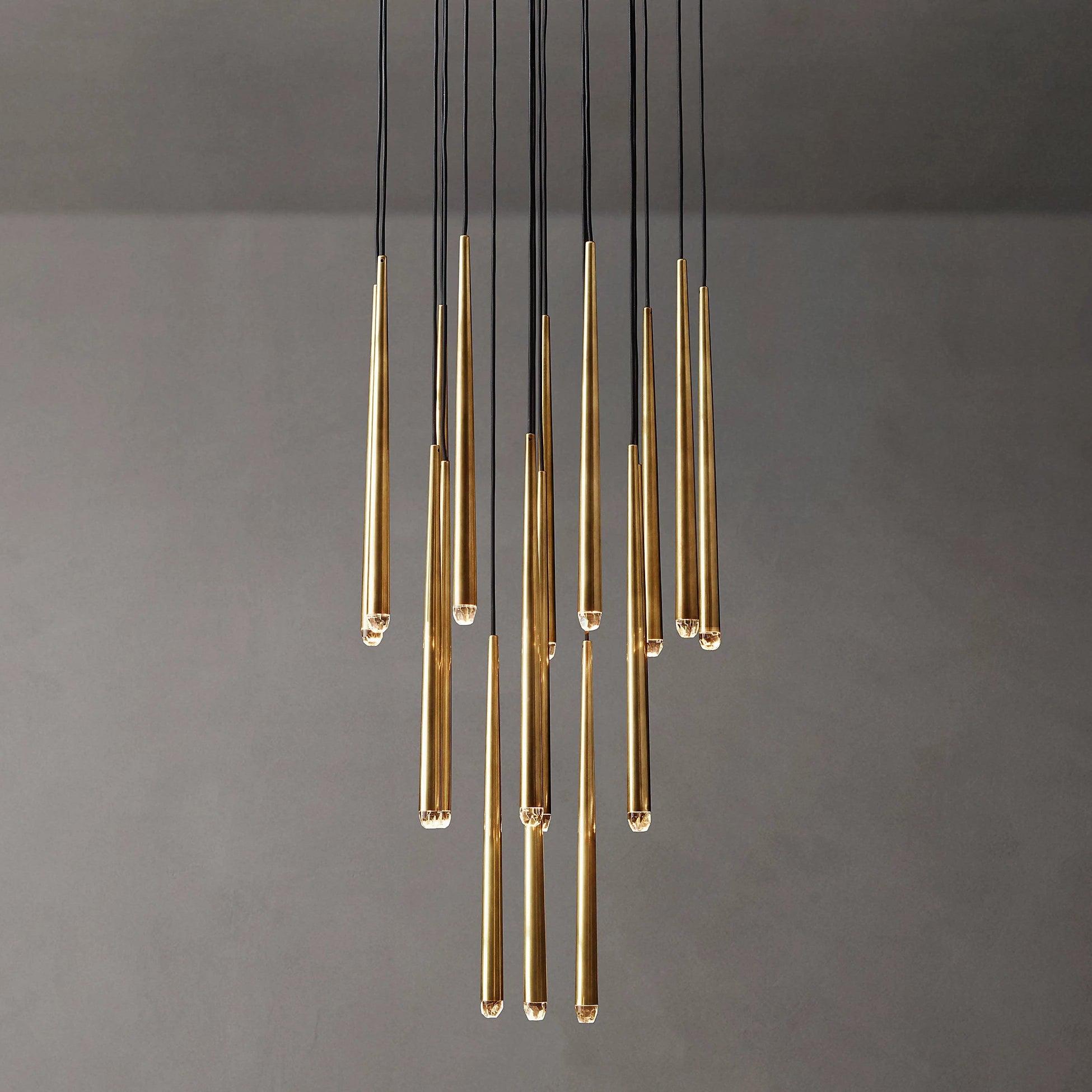 Chandelier Crystal Shade Brass Blackened Silver Luxe Staircase - Letslighting