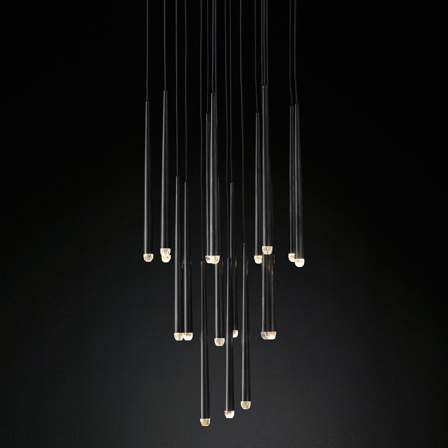 Chandelier Crystal Shade Brass Blackened Silver Luxe Staircase - Letslighting