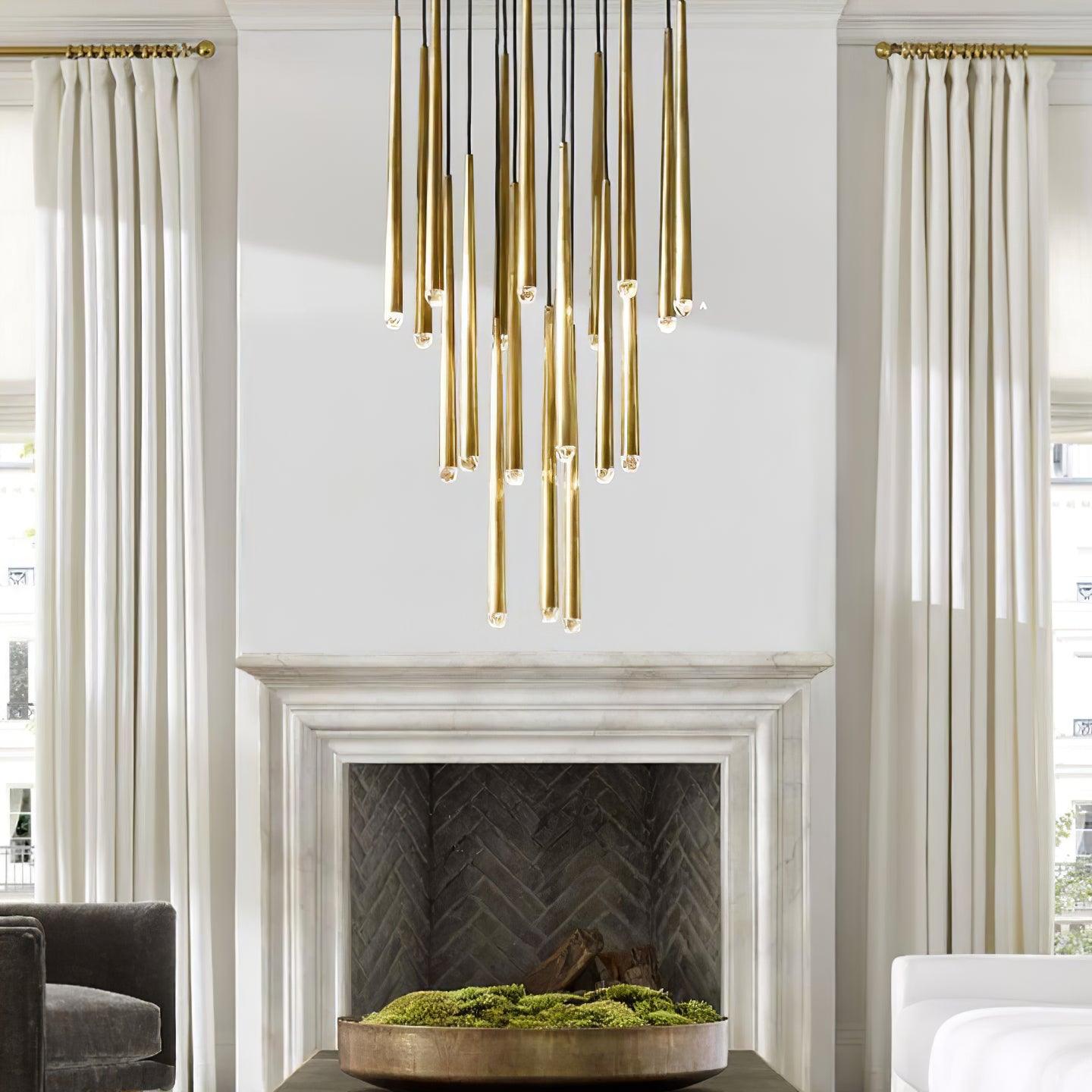 Chandelier Crystal Shade Brass Blackened Silver Luxe Staircase - Letslighting
