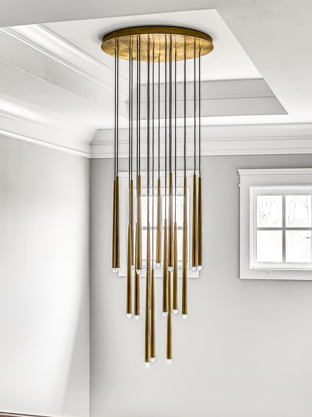 Chandelier Crystal Shade Brass Blackened Silver Luxe Staircase - Letslighting