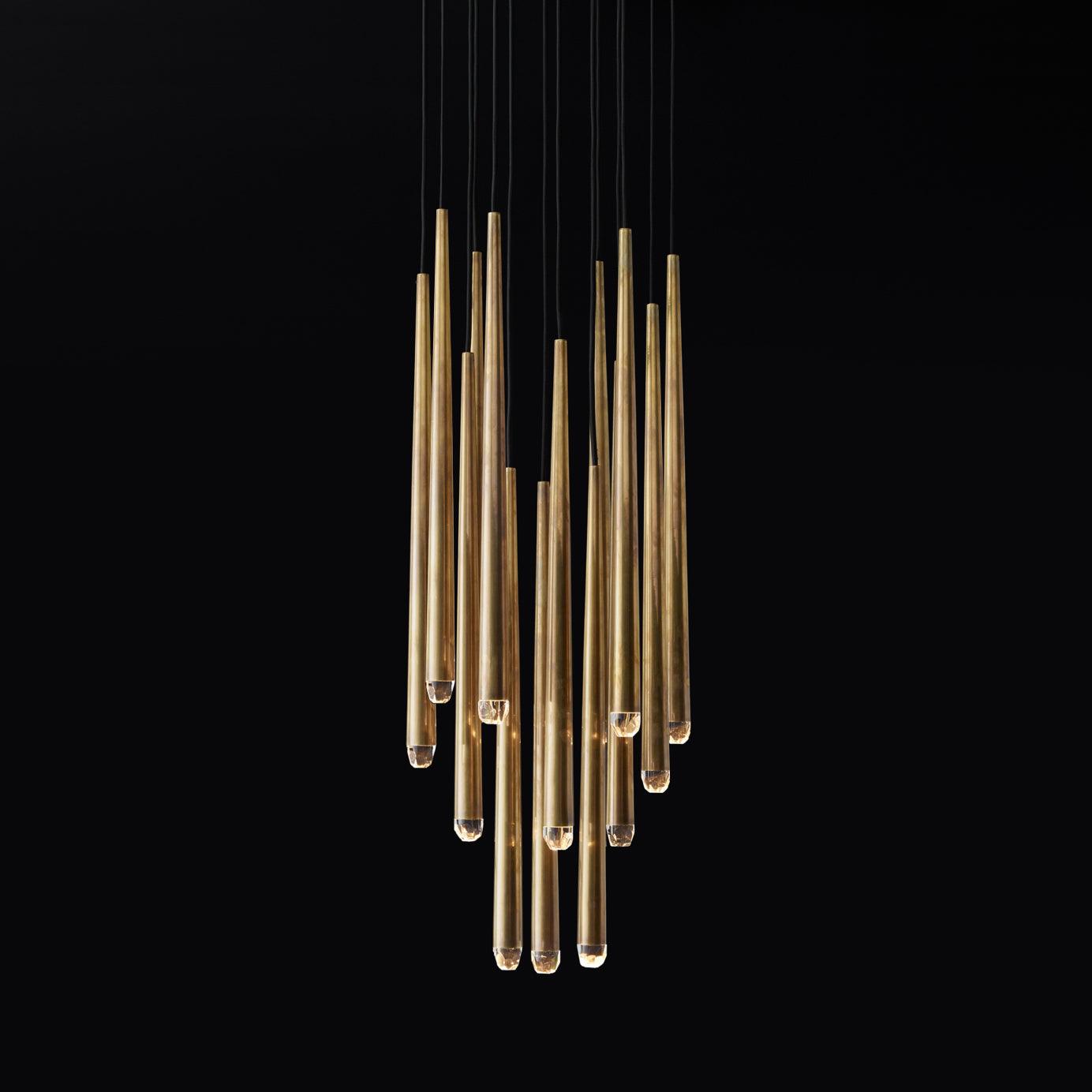 Chandelier Crystal Shade Brass Blackened Silver Luxe Staircase - Letslighting