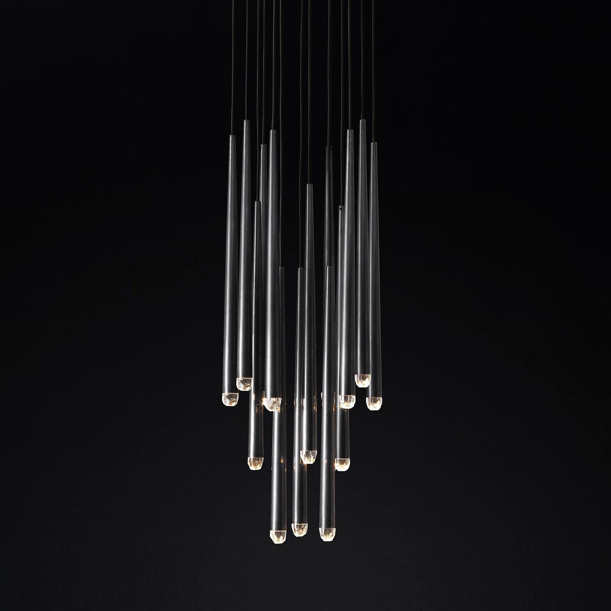 Chandelier Crystal Shade Brass Blackened Silver Luxe Staircase - Letslighting