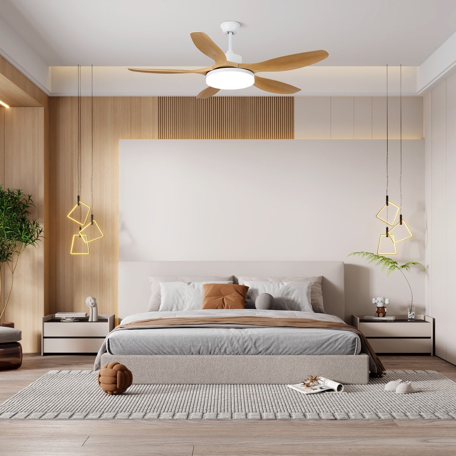Arysen Minimalistische Deckenventilatorleuchte aus Holz in Schwarz