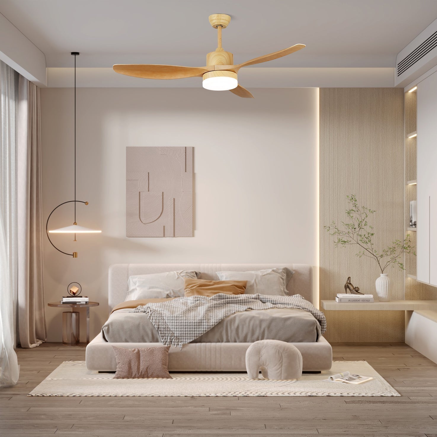 Arysen Minimalistische Deckenventilatorleuchte aus Holz in Weiß