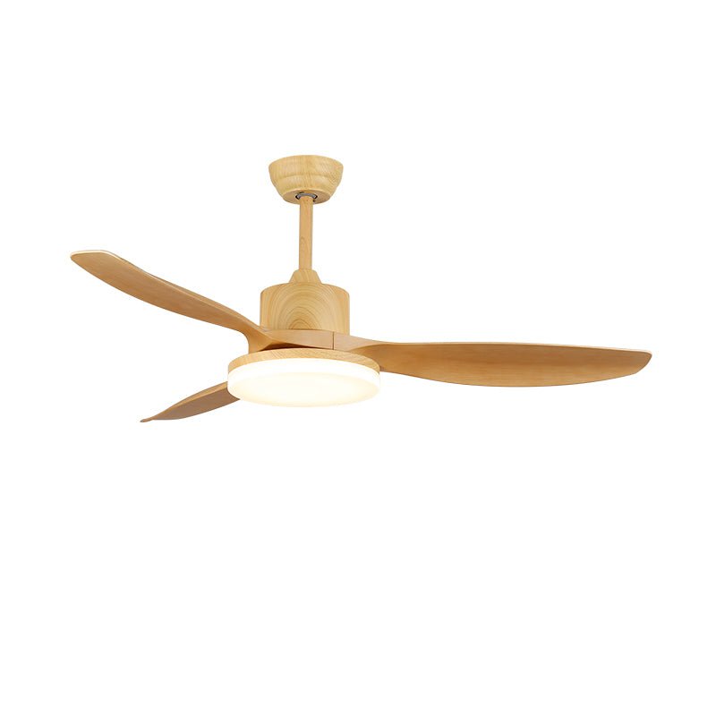 Arysen Minimalistische Deckenventilatorleuchte aus Holz an einer Decke installiert